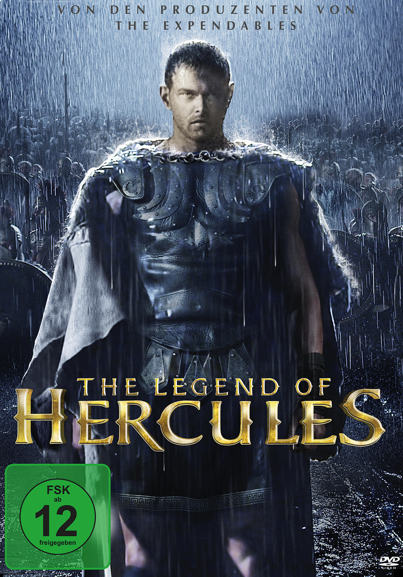 Filmcover von 'The Legend of Hercules' mit einem Mann in Rüstung und dem Titel.