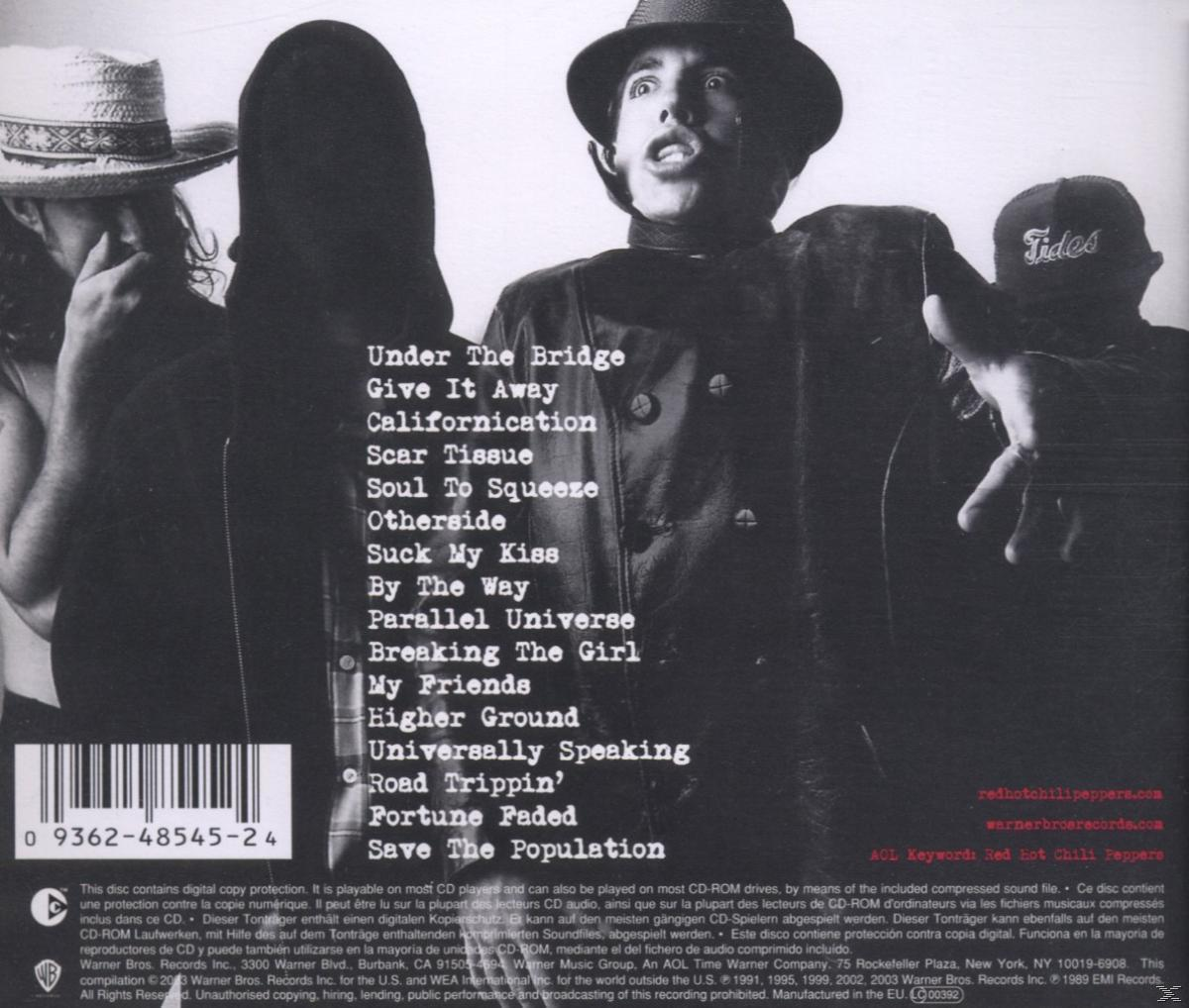 Rückseite des Red Hot Chili Peppers Albums mit Songtiteln und Bandmitgliedern.