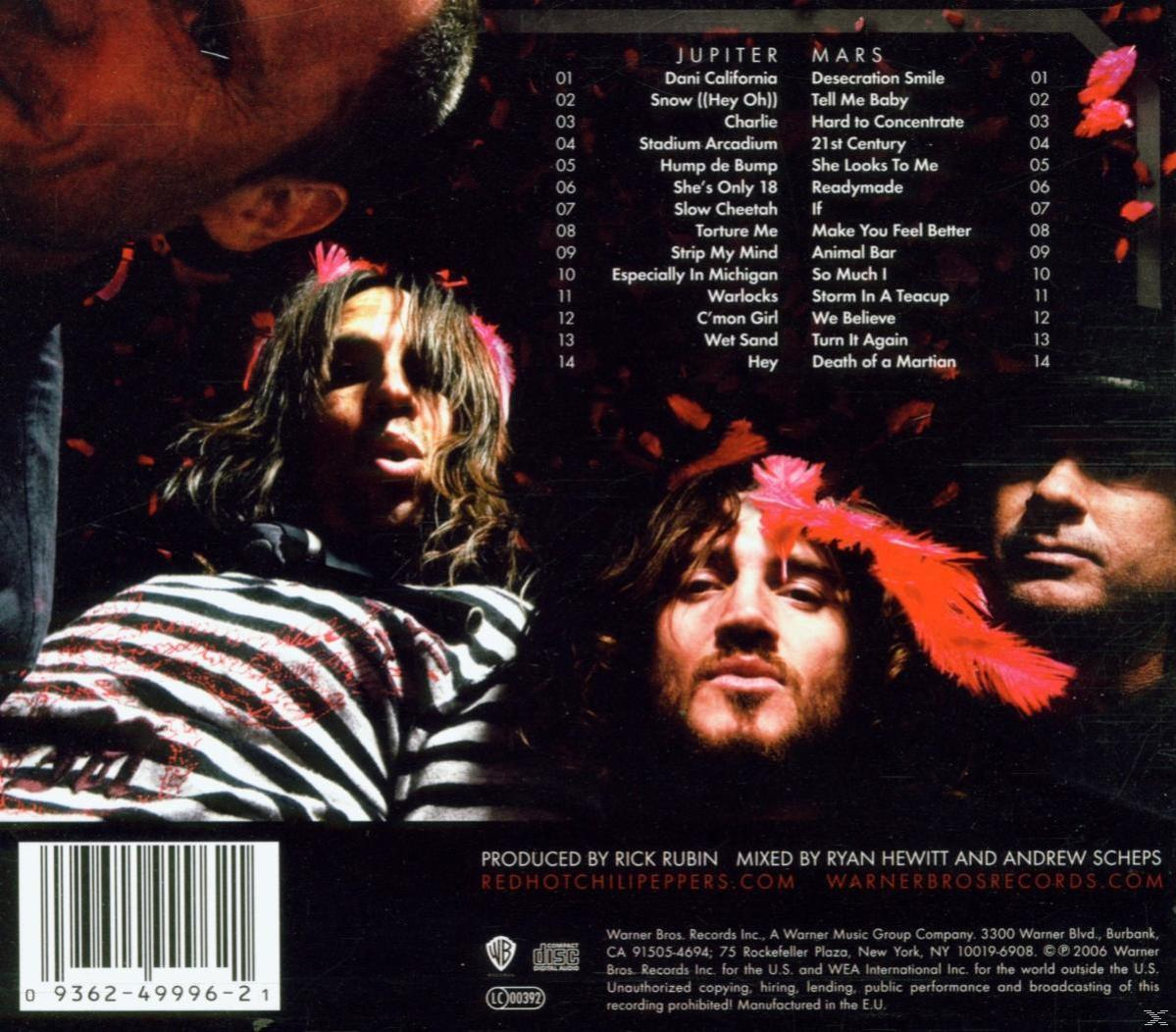 A Red Hot Chili Peppers album borítója a zenekar tagjaival és a dalok címeivel.