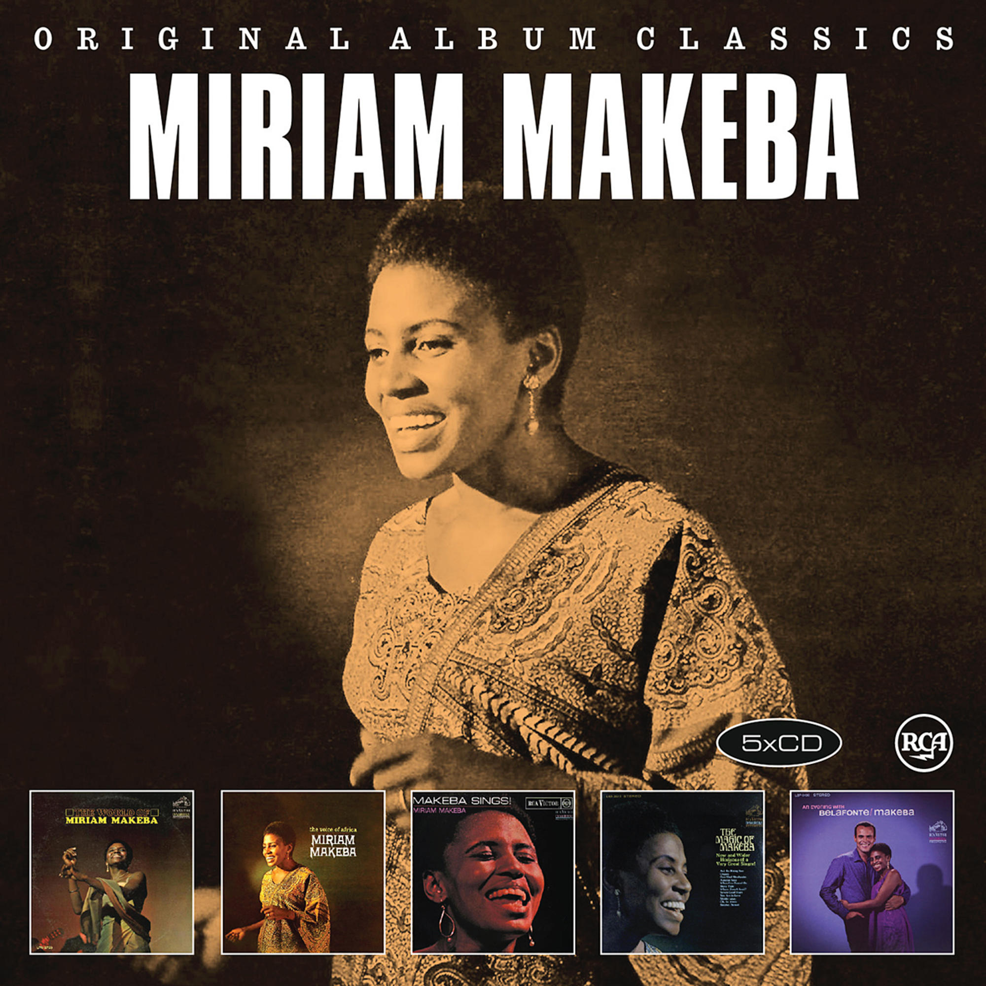 Albumcover mit einer lächelnden Frau, mit dem Text "Miriam Makeba" oben.