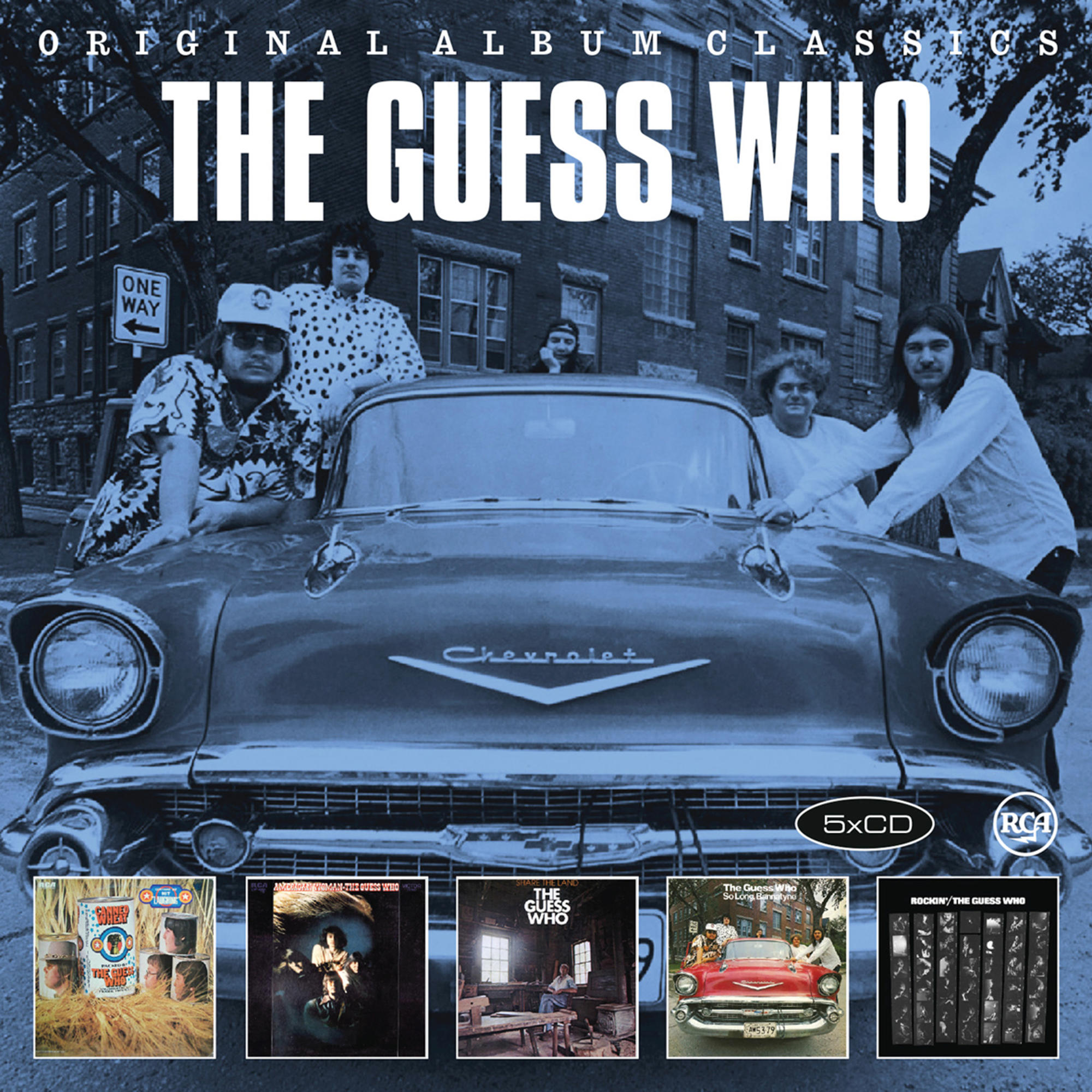 Albumcover. Klassisches Auto mit der Band The Guess Who davor.