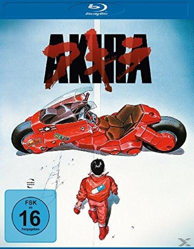 Anime-Filmcover: Ein rotes Motorrad mit einer Figur, die davor rennt. Japanischer Text und blauer Hintergrund.