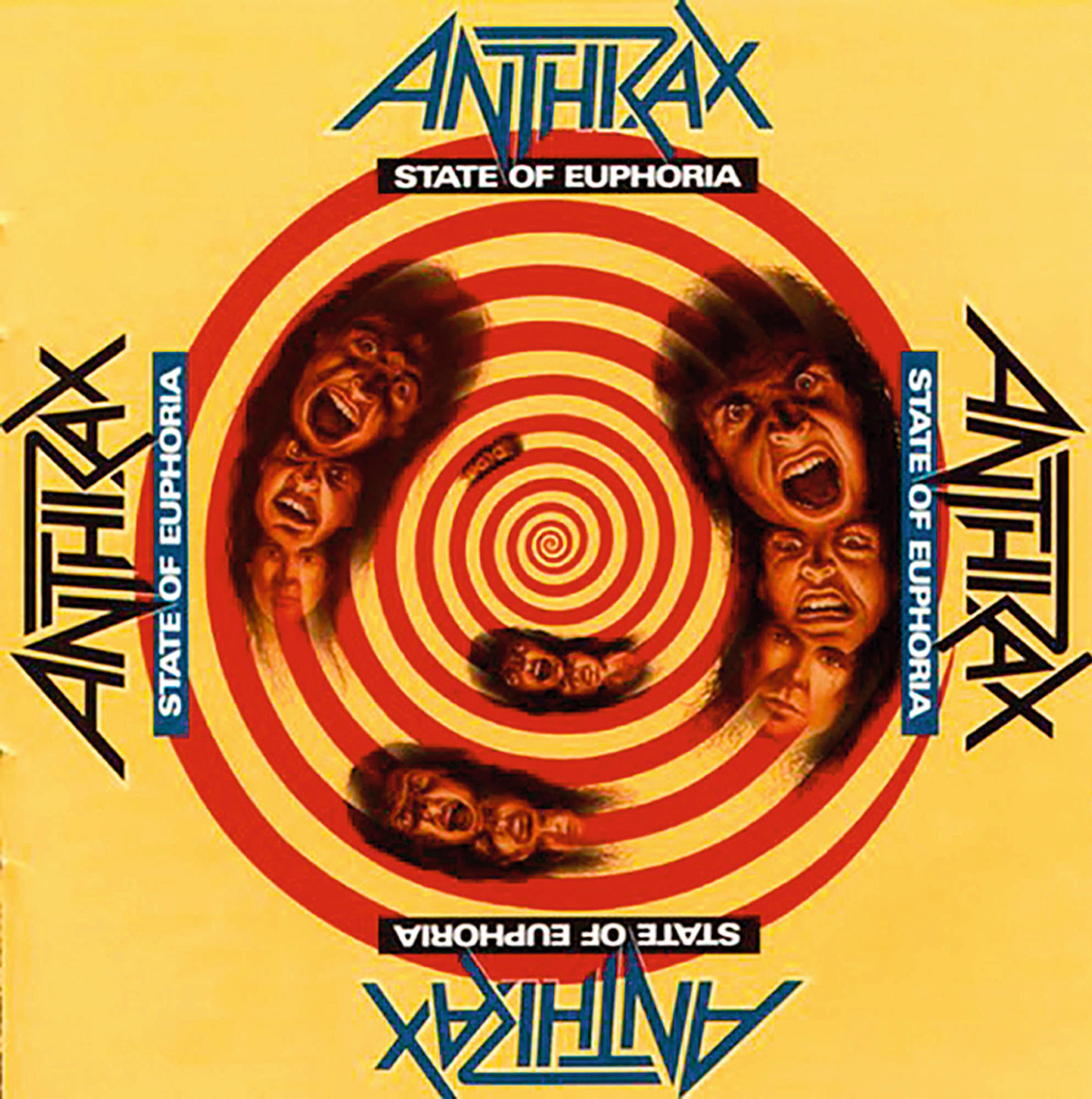 Anthrax-Albumcover: Gesichter in einer roten Spirale mit dem Bandnamen oben und unten, und dem Titel.