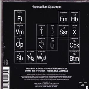 Albumcover mit Layout im Periodensystem-Stil. Weißer Text auf Schwarz. Songtitel sind in Kästchen.