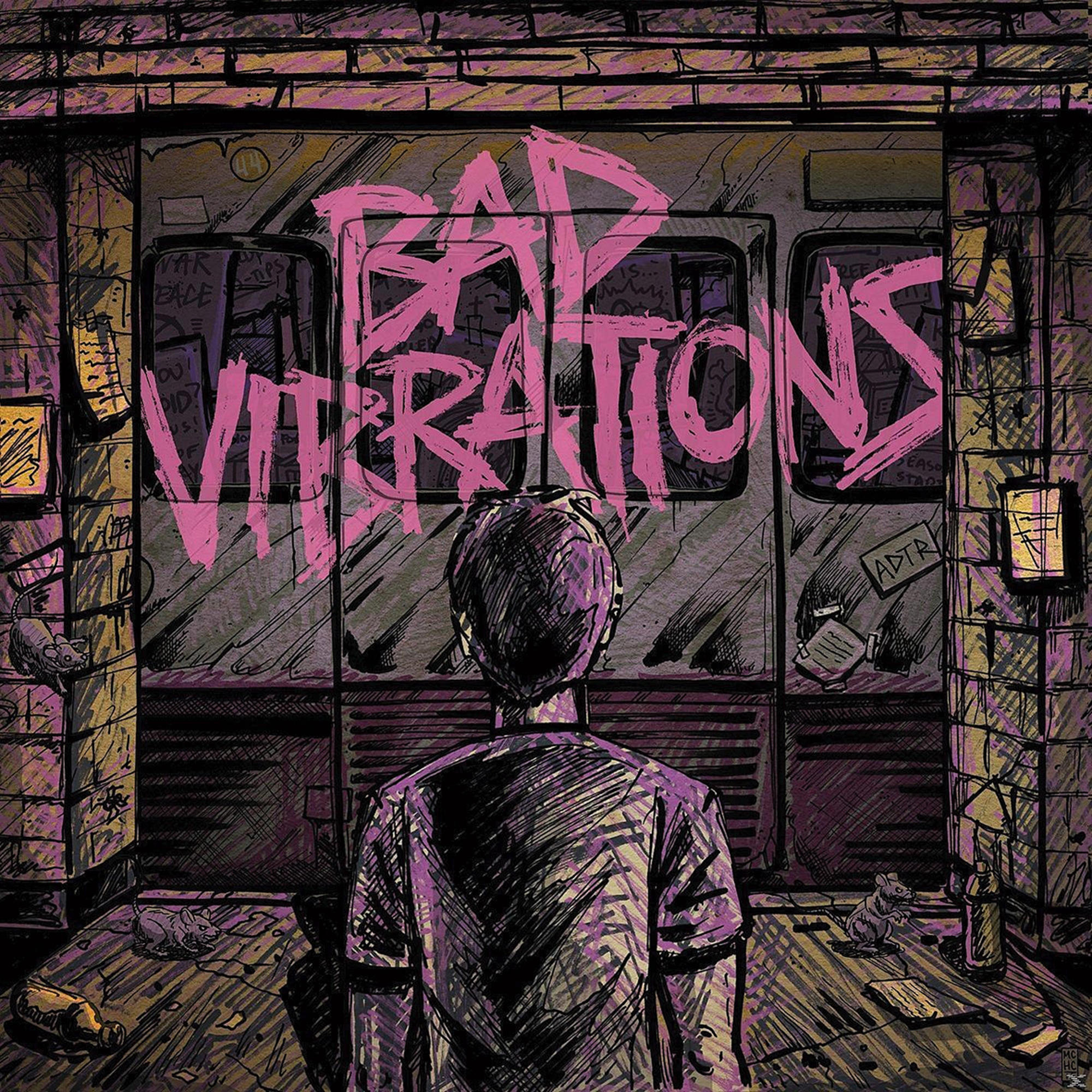 Albumcover: Eine Person, die eine Graffiti-Wand mit den Worten 'Bad Vibrations' betrachtet.