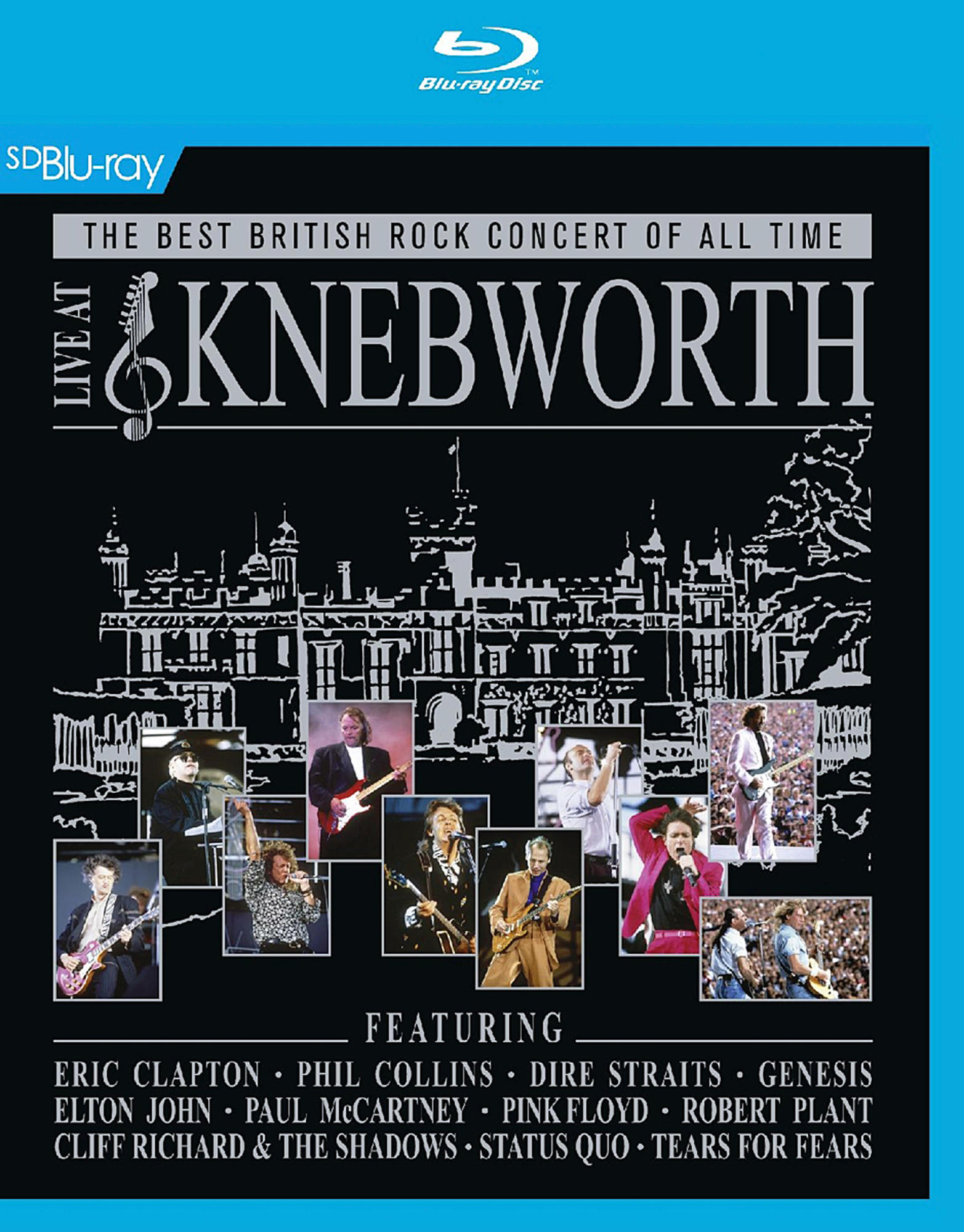 Blu-ray-Cover mit Konzertfotos und dem Titel: Live at Knebworth.