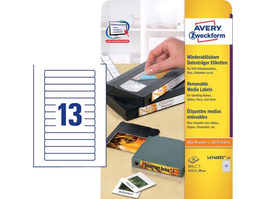 ZWECKFORM Étiquettes pour casettes vidéo VHS, 20 x 147,3 mm, 325 étiquettes -  (Blanc)