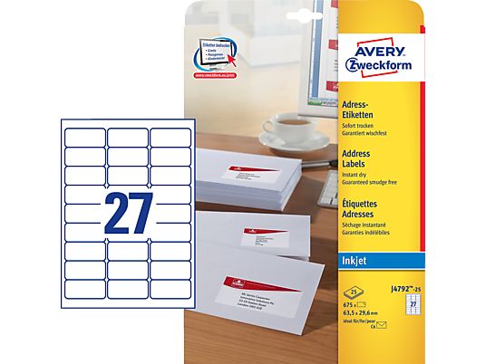 ZWECKFORM J4792-25 LABEL 63.5X29.6MM INK 675PCS -  (Weiss)