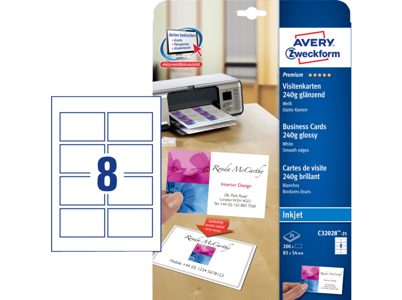 Avery Zweckform C328 25 Visitenkarten 85x54mm 0pcs Visitenkarte Papier Kaufen Mediamarkt