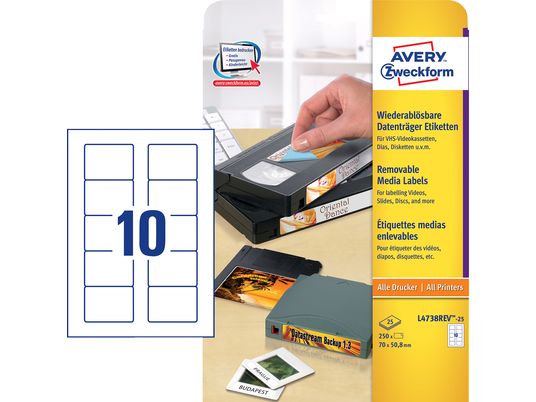 ZWECKFORM Étiquettes pour disquettes, 70 x 50,8 mm, 250 étiquettes -  (Blanc)