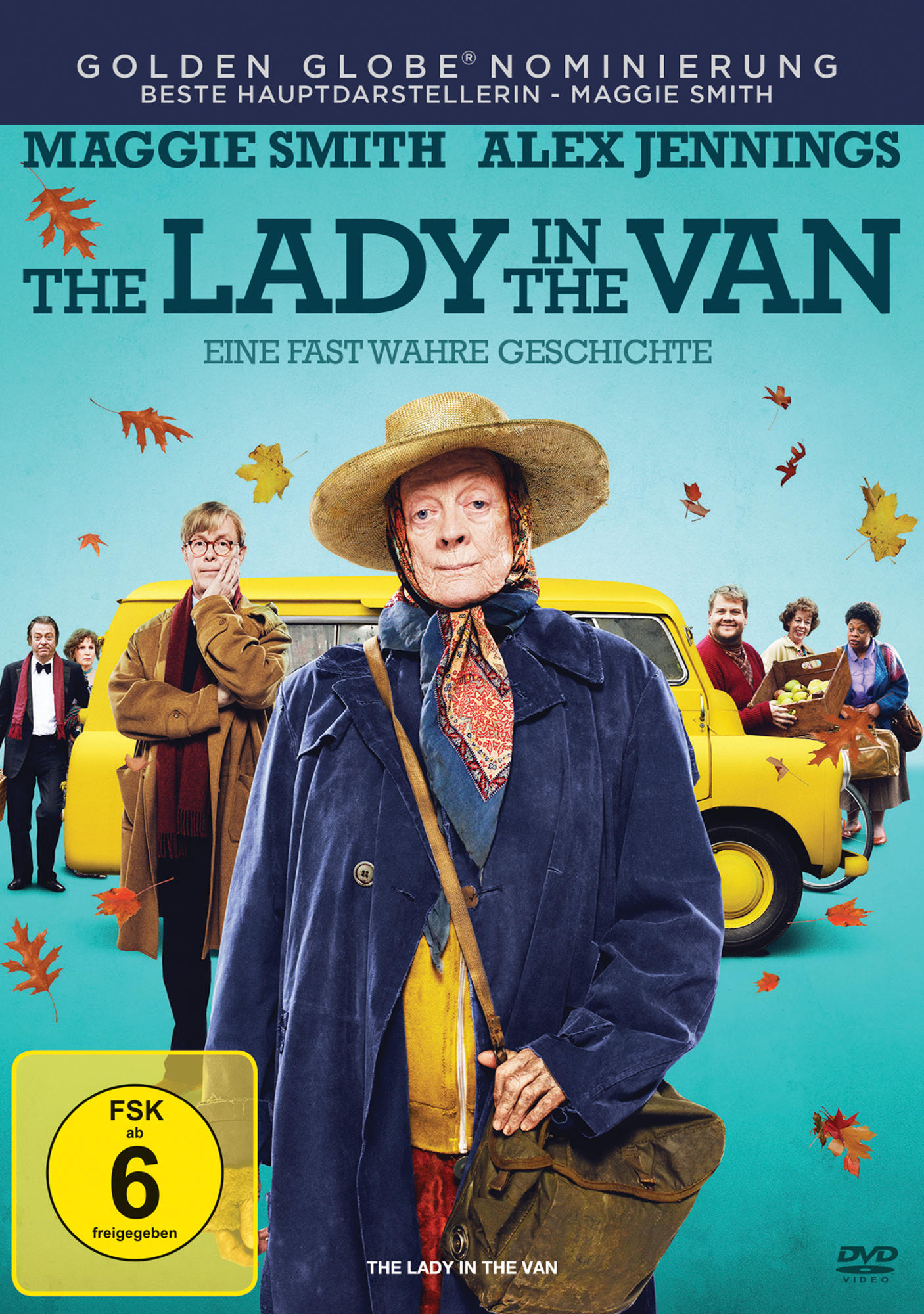 DVD-Cover: Maggie Smith und Alex Jennings, gelber Van, Herbstblätter.