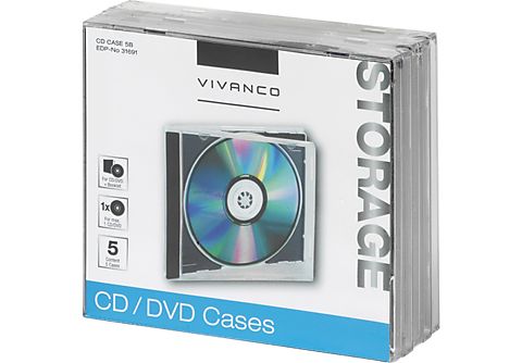 VIVANCO 31691 CD/DVD Jewel Case, 5er Pack, schwarz