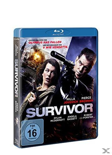 Blu-ray-Cover eines Films mit zwei Personen mit Waffen und dem Titel 'Survivor'.