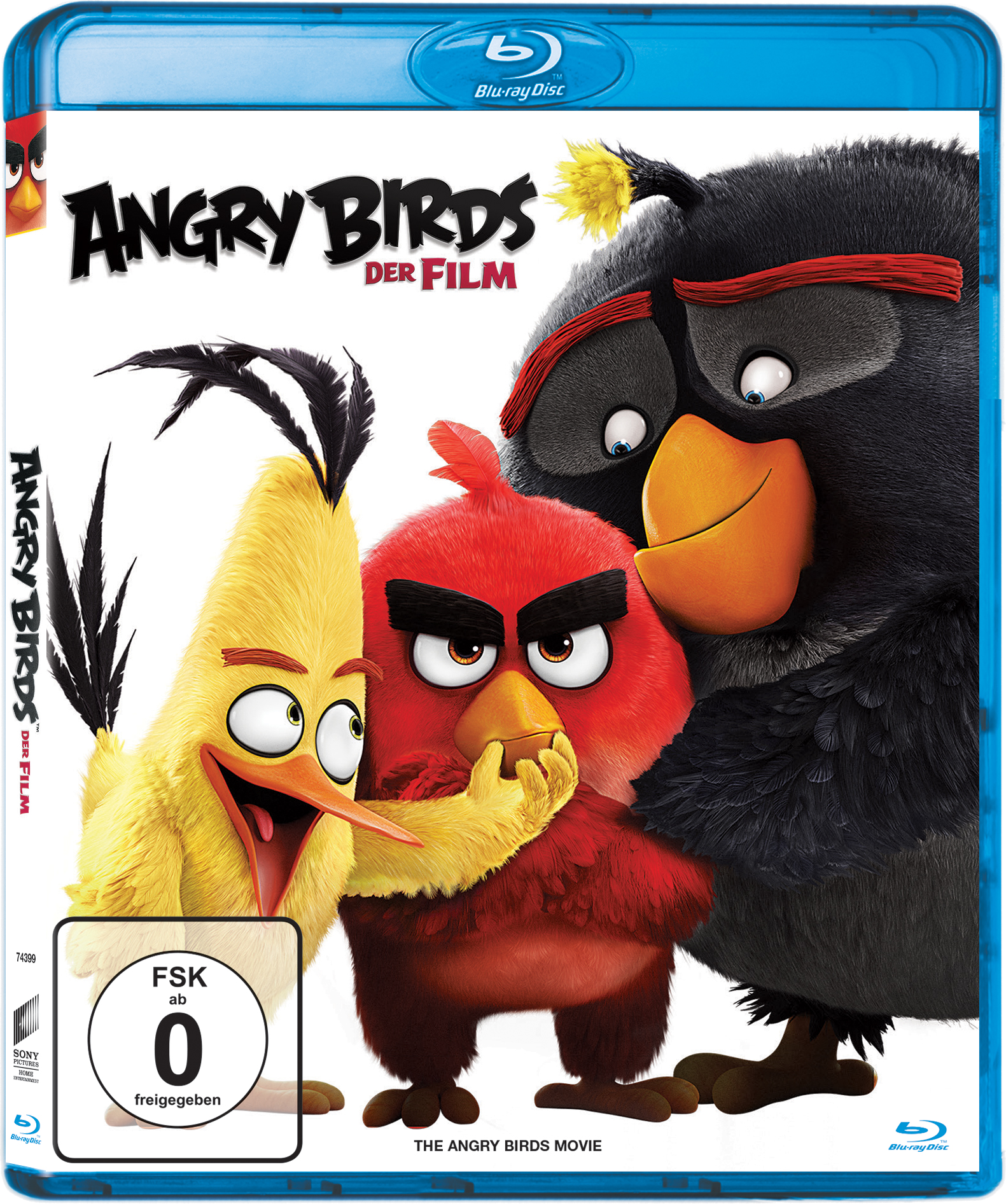 Blu-ray-Disc-Cover von 'Angry Birds Der Film' mit den Vögeln und dem Titel.