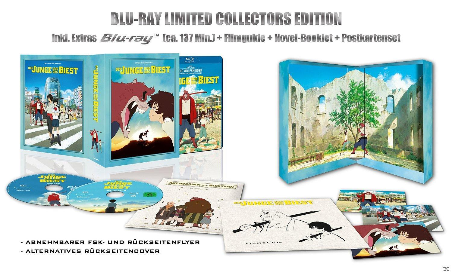 Blu-ray-Box-Set mit Filmszenen auf dem Cover und zusätzlichen Einlagen. Der Titel lautet 'Der Junge & das Biest'.