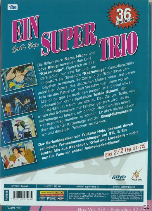 DVD-Cover auf Deutsch für 'Ein Super Trio', mit Cartoon-Bildern und Text.