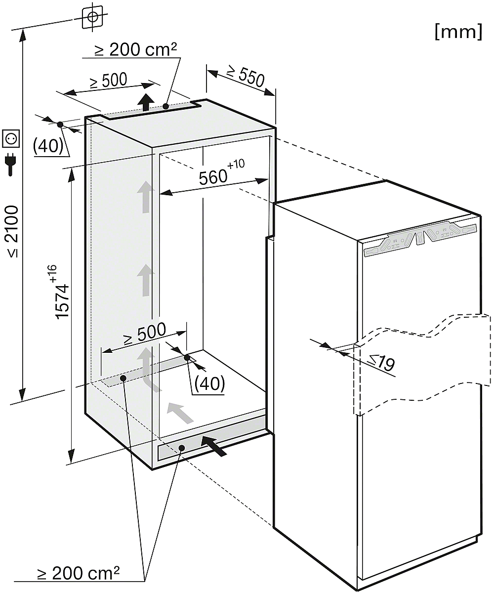 MIELE K 36683 iDF Kühlschrank (244 l, F, 1572 mm hoch)