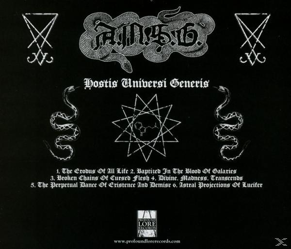 Schwarzes Albumcover mit weißem Text, Symbolen und einem Schlangendesign.