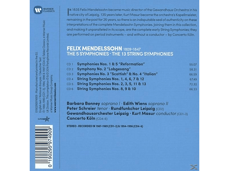 Thumbnail - Concerto Köln, Gewandhausorchester Leipzig - Sinfonien 1-5/Streichersinfonien (CD)