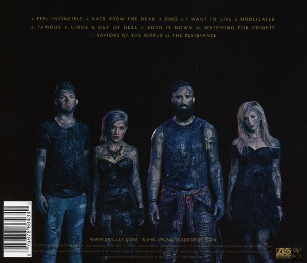 Egy Skillet album hátlapja, a zenekar tagjaival. A dalcímek és a stáblista látható.