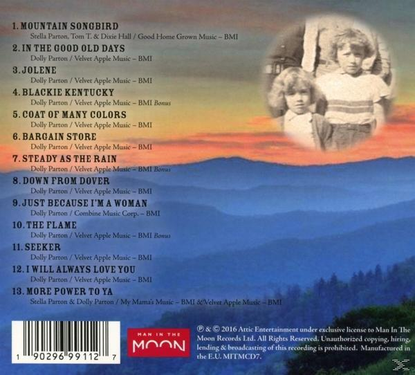 Albumcover: Text mit Songtiteln. Zwei Kinder sind in einem Kreis. Gebirgskulisse im Hintergrund.