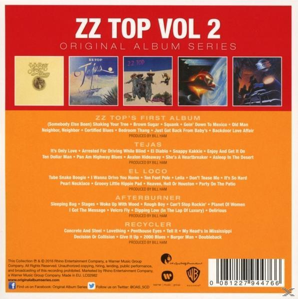 Albumcover mit mehreren Albumcovern und Text, ZZ Top Vol. 2.