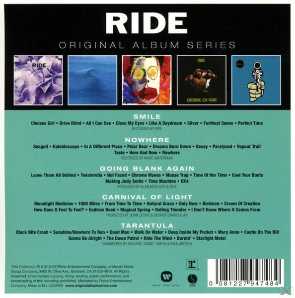 CD-Cover mit mehreren Albumcovern und Text. Enthält die Songs von Ride.