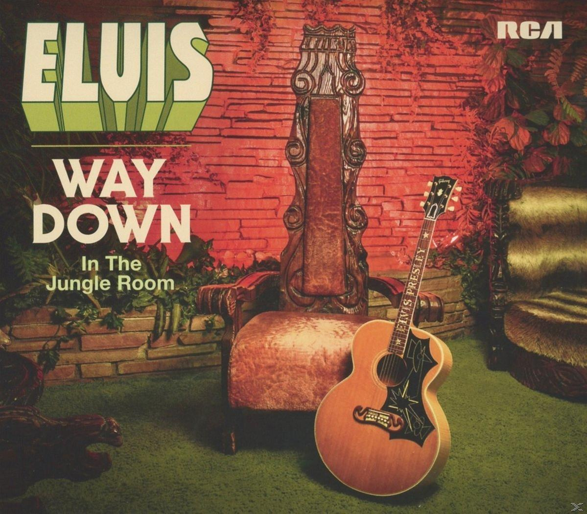 Albumcover: Elvis Presleys „Way Down“ Album in einer Raumkulisse.