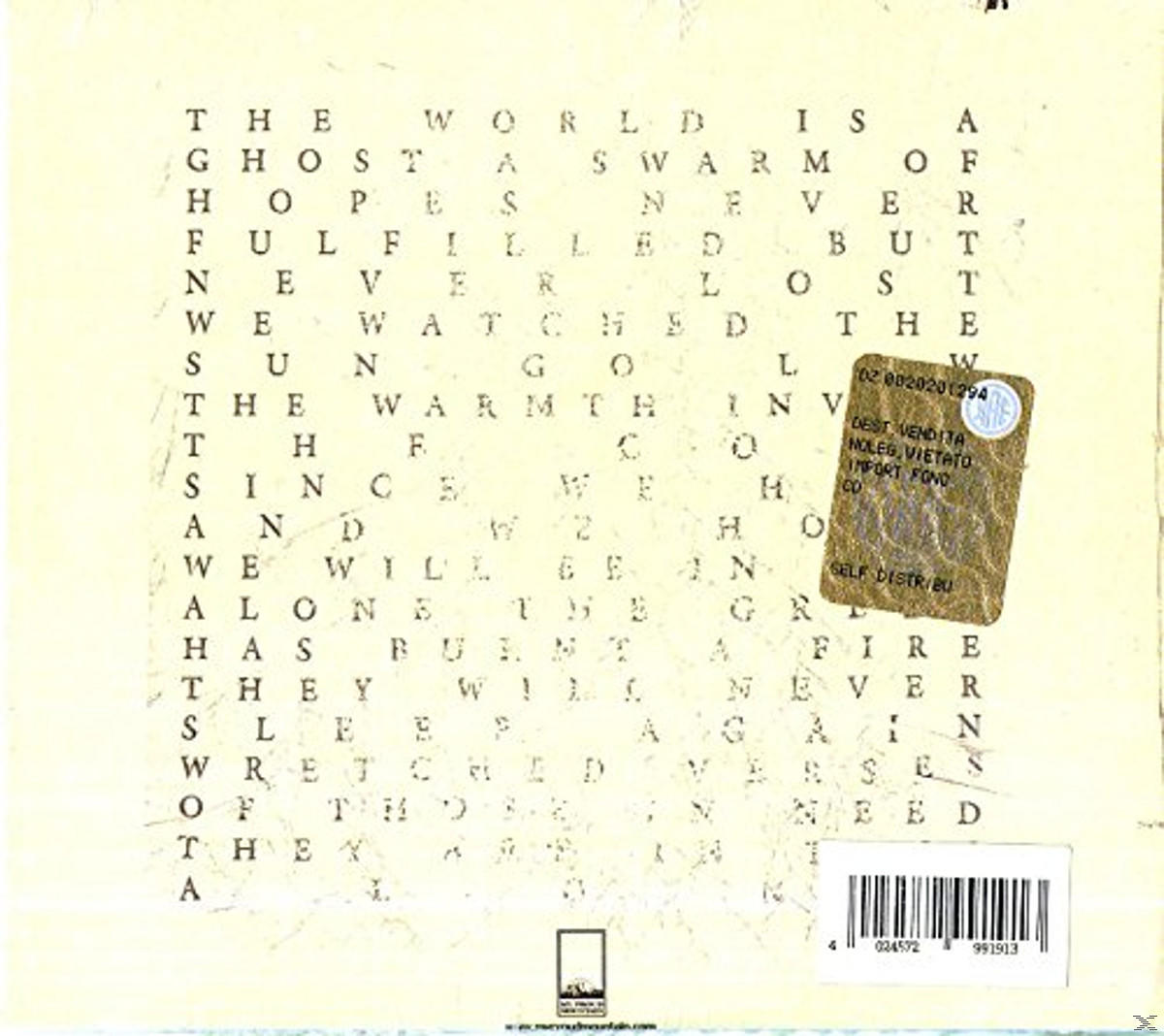 Albumcover mit Text. Auf der oberen rechten Ecke befindet sich ein Aufkleber. Das Cover ist vergilbt und leicht beschädigt.