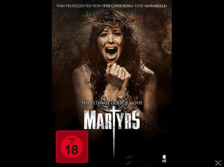 DVD-Cover, eine Frau mit Dornenkrone, schreit. Der Titel lautet "Martyrs" mit einem roten FSK 18-Logo.