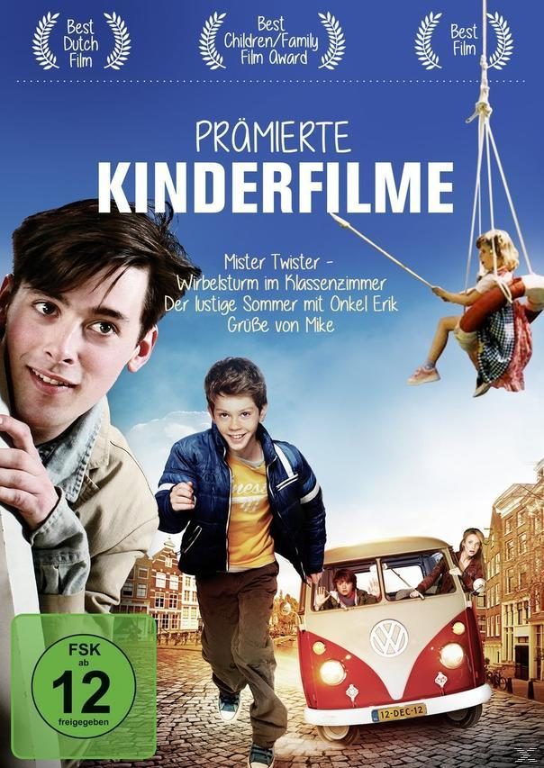 DVD-Cover: Prämiete Kinderfilme. Drei Kinder, ein Bus und eine Schaukel. Blauer Himmel im Hintergrund.