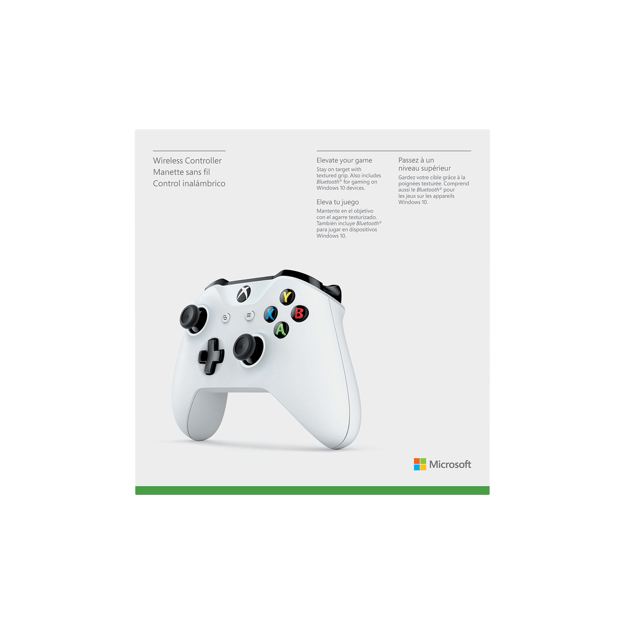 Düğmeleri ve metni olan beyaz Xbox denetleyicisi, açıklayıcı metin i çeren beyaz bir arka plan üzerinde.