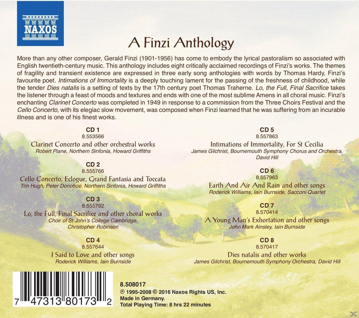 Ein Finzi Anthology CD-Cover mit Text und Bildern des Komponisten und Noten.