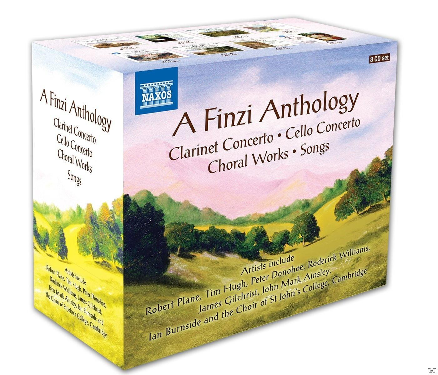 Box-Set 'A Finzi Anthology' CDs, Landschaftsbild, Grün- und Rosatöne, Text und Logo.