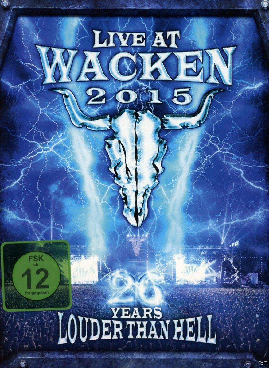 DVD-Cover. Live in Wacken 2015. Schädel mit Blitz auf blauem Hintergrund. Text und Logos.