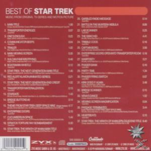 CD-Cover: Best of Star Trek. Roter Hintergrund mit Musiktiteln.