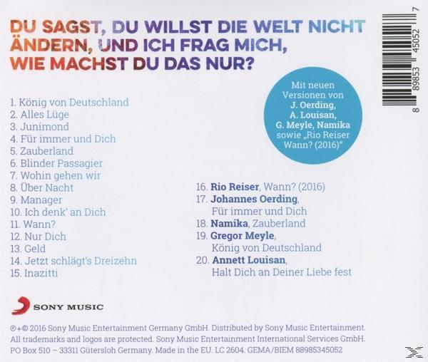 CD-Cover mit blauem, lila und orangefarbenem Design, Songtiteln und dem Sony Music-Logo. Der Hintergrund hat einen verschwommenen Effekt.