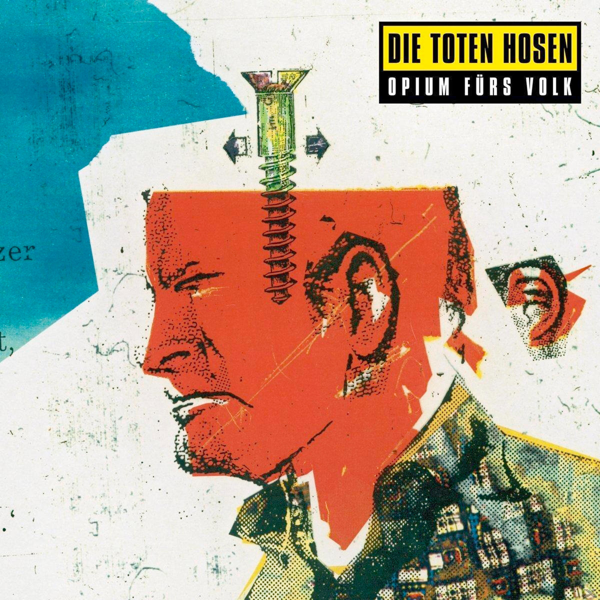 Gesicht eines Mannes mit Schraube durch den Kopf, Albumcover.
