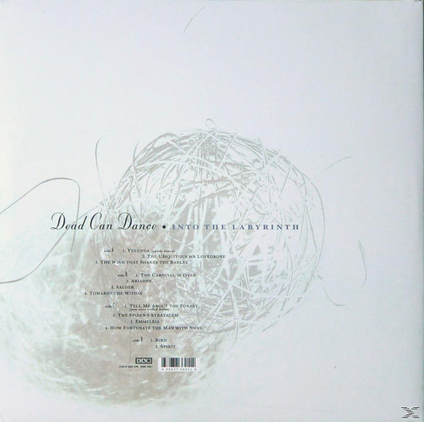 A Dead Can Dance Into the Labyrinth albumának hátoldala fehér háttérrel és gabalyodott vonalakkal.