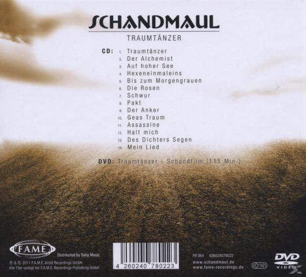 CD-Cover mit Titelliste des Albums 'Traumtänzer' von Schandmaul.