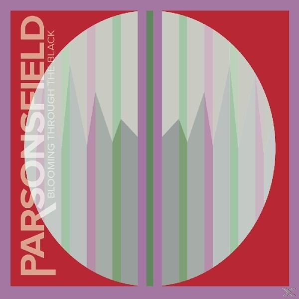 Albumcover mit kreisförmigem Design, gestreiften Linien und dem Titel 'Parsonsfield' auf rotem Grund.
