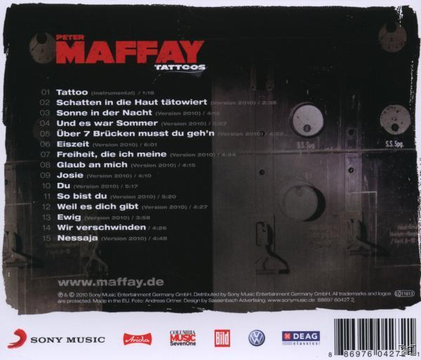 CD-Cover, Peter Maffay, mit Titeln auf schwarzem Hintergrund und einigen Gestaltungselementen.