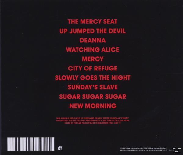 4ème de couverture du CD avec titres de chansons en texte rouge sur fond noir.