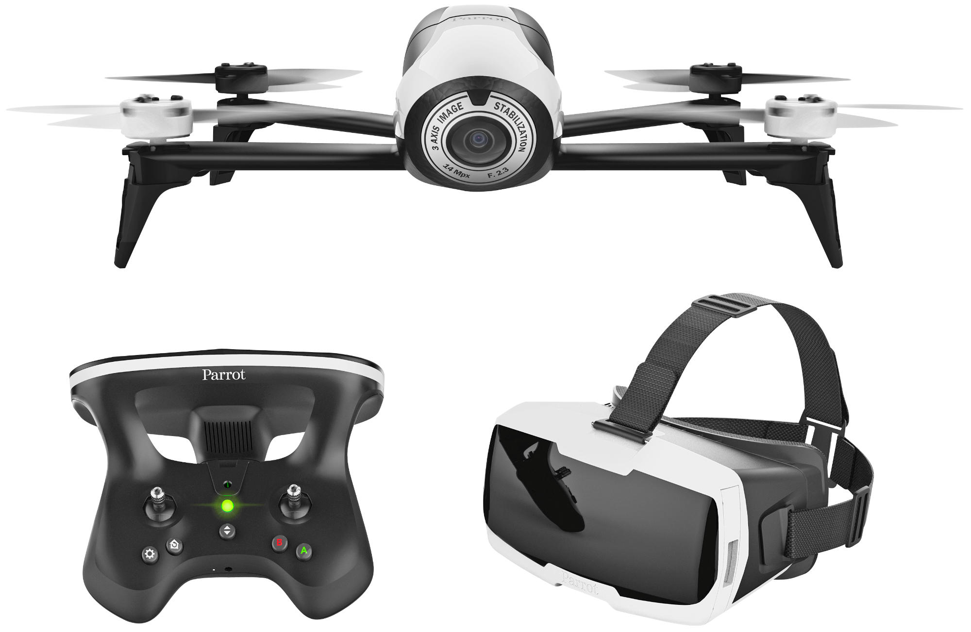 PARROT BEBOP 2 FPV Drohne mit Parrot Skycontroller 2 und Parrot Cockpitglasses  - Ausstellungsstück
