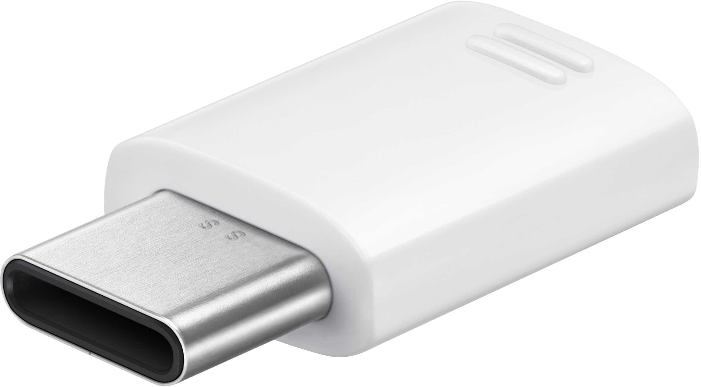Ein weißer USB-C-Adapter mit silberfarbenem Stecker. Er befindet sich auf weißem Hintergrund.