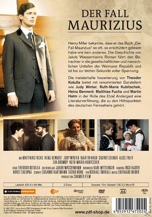 DVD-Cover: Der Fall Mauritius. Ein Mann im Anzug steht an einer Tür. Deutscher Text.