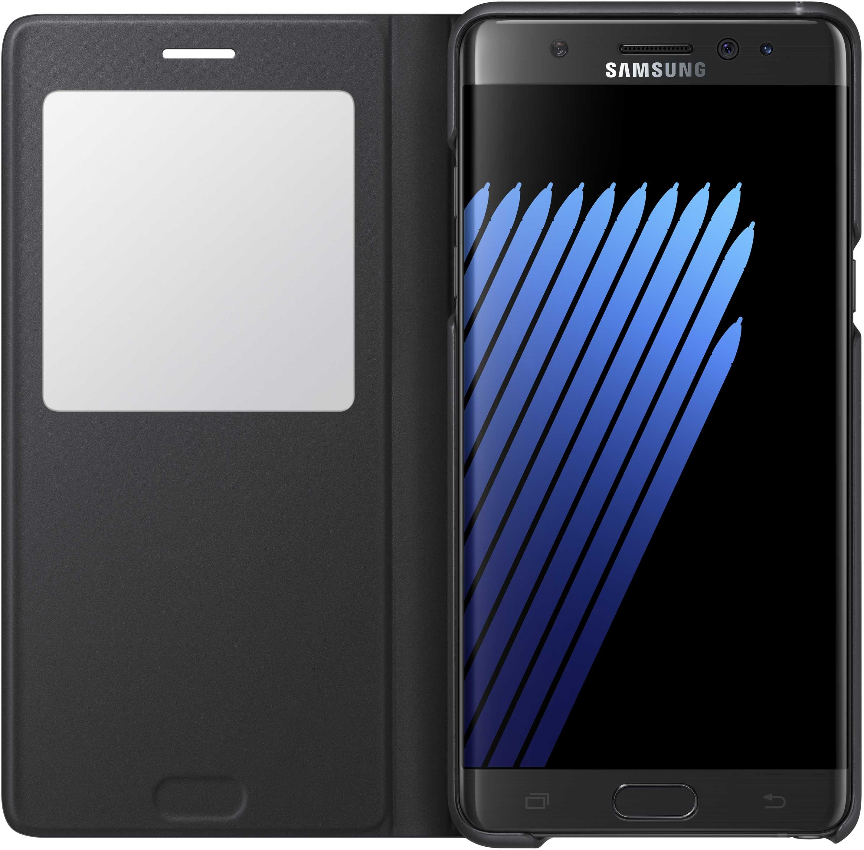 Schwarzes Samsung-Telefon mit Hülle. Der Bildschirm zeigt eine blaue Stiftzeichnung.