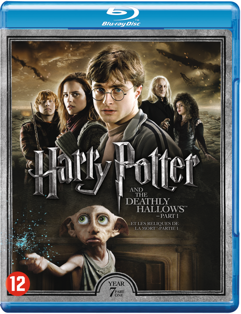 Boîtier DVD Harry Potter. Il met en vedette les personnages principaux. Le titre est 'Harry Potter et les Reliques de la Mort'.