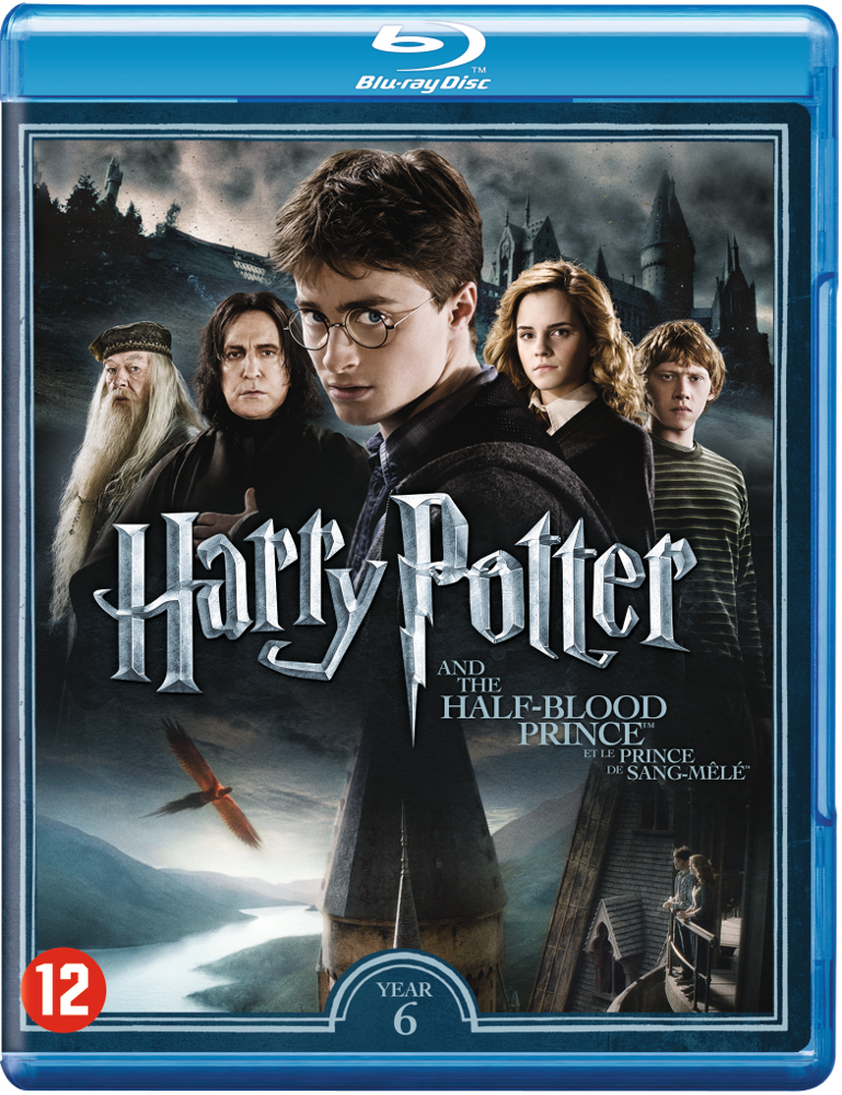 Couverture de disque Blu-ray avec les personnages de Harry Potter et le Prince de Sang-Mêlé.