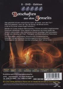 Die Rückseite einer DVD-Hülle mit Text und Bildern zu einem spirituellen Thema, mit dunklem Hintergrund.